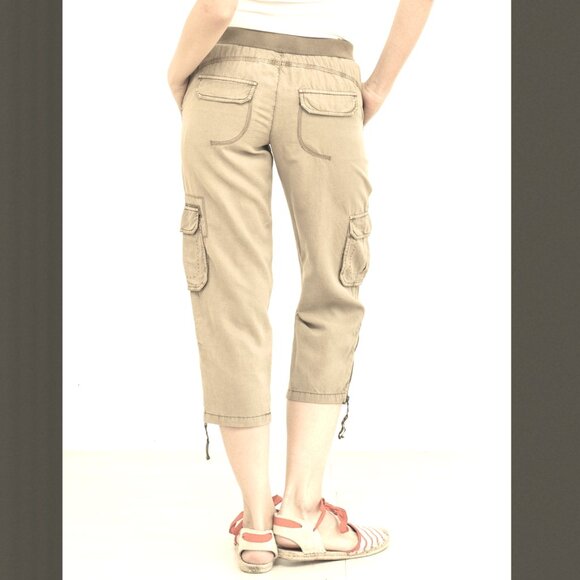 Anthropologie Marrakech Julia Tencel Linen Cargo Capri Pants in Sandy Sz 27 NWOT - Picture 2 of 11
